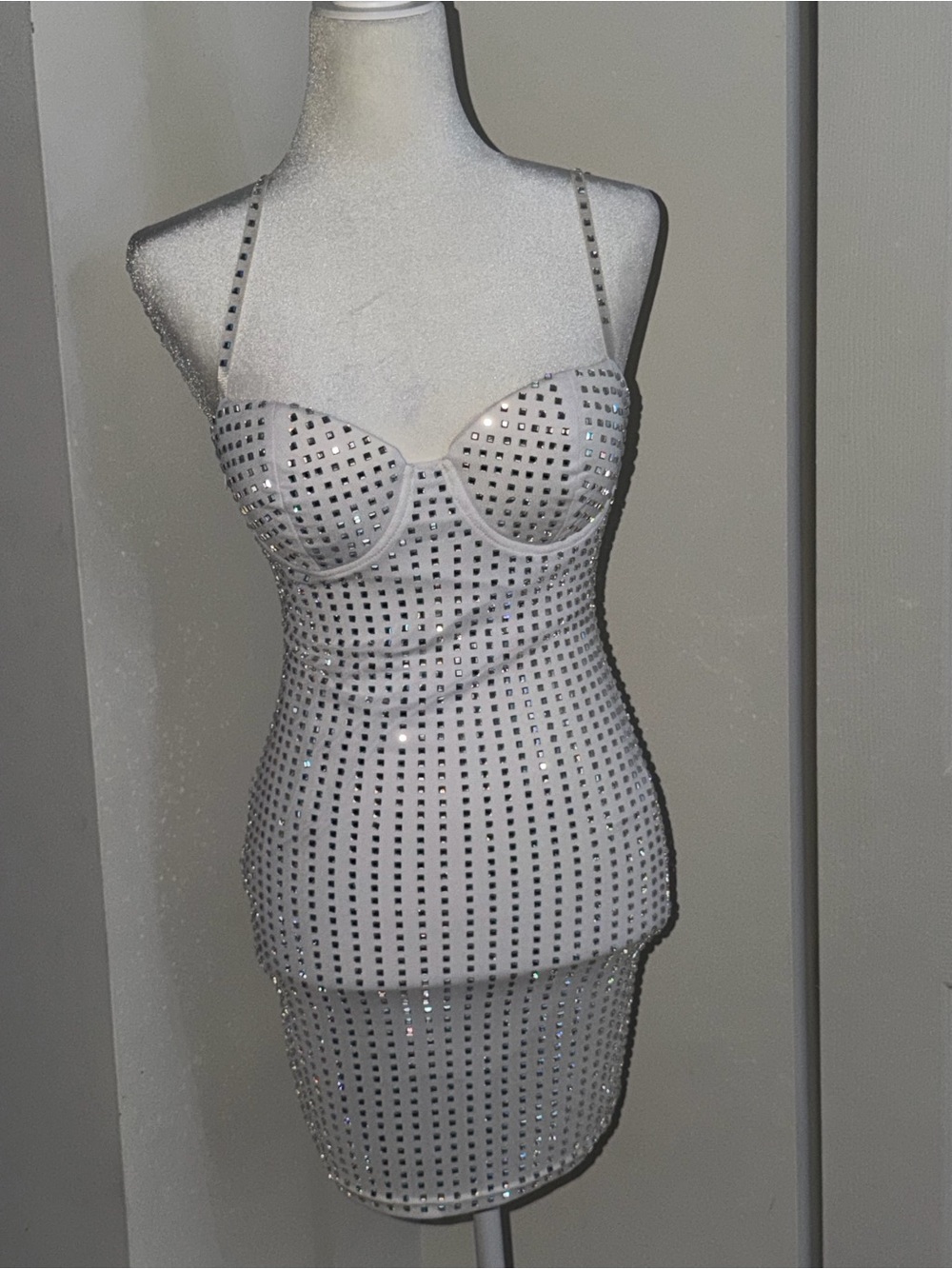 Fashion Nova White Studded Bustier Mini Dress